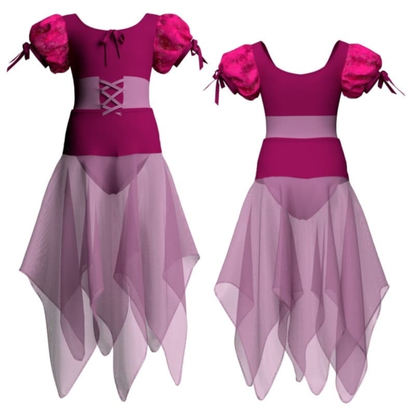 costume balletto bicolore maniche a palloncino in rete o pizzo vej2610