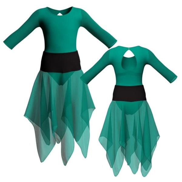 costume balletto bicolore maniche lunghe con inserto in rete o pizzo vej1021