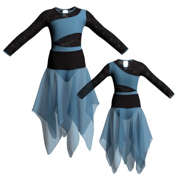 costume balletto bicolore maniche lunghe con inserto in rete o pizzo vej108