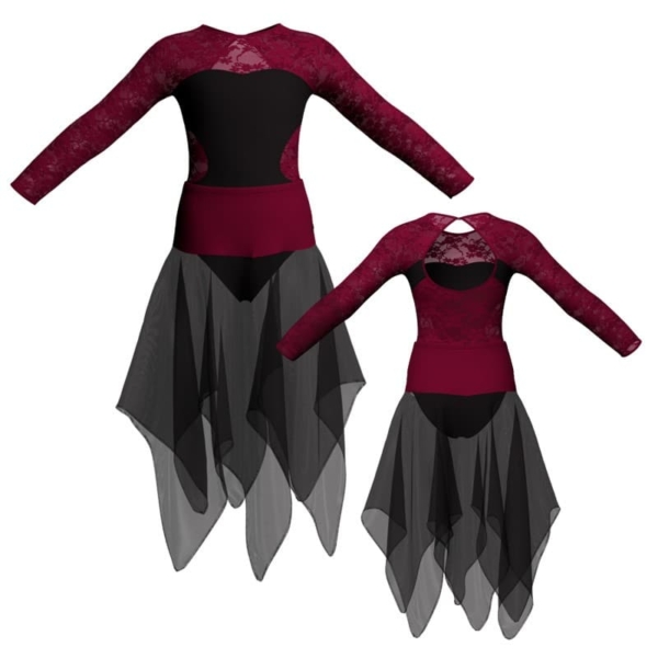 costume balletto bicolore maniche lunghe con inserto in rete o pizzo vej110