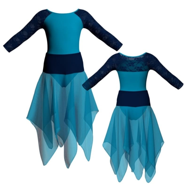 costume balletto bicolore maniche lunghe con inserto in rete o pizzo vej205