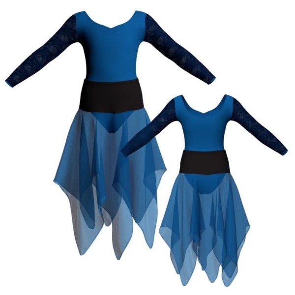 costume balletto bicolore maniche lunghe con inserto in rete o pizzo vej3004t