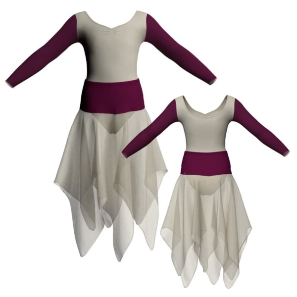 costume balletto bicolore maniche lunghe con inserto in rete o pizzo vej3004t1