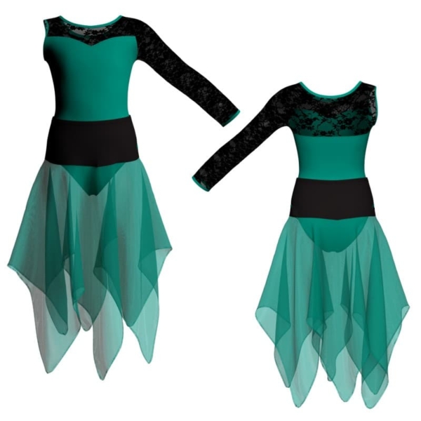 costume balletto bicolore monospalla con inserto in rete o pizzo vej1019sst1