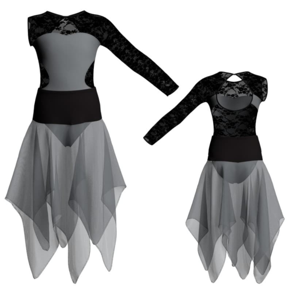 costume balletto bicolore monospalla con inserto in rete o pizzo vej110sst