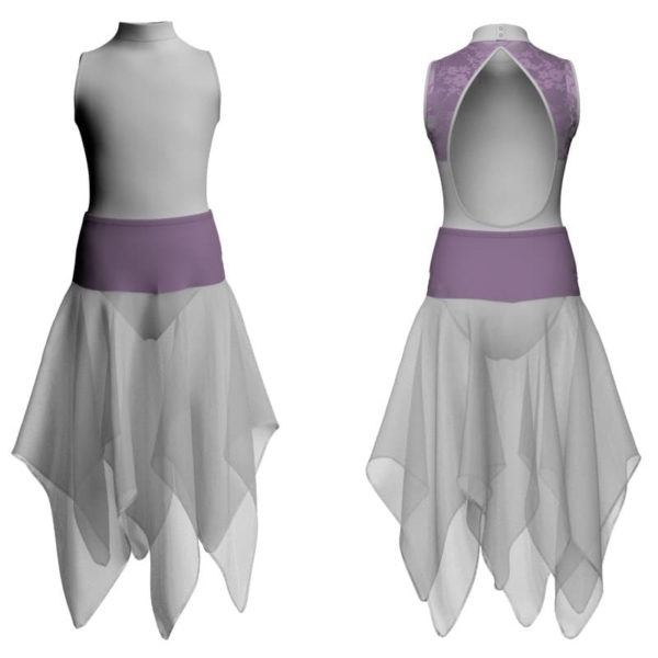 costume balletto bicolore senza maniche con inserto in rete o pizzo vej510t