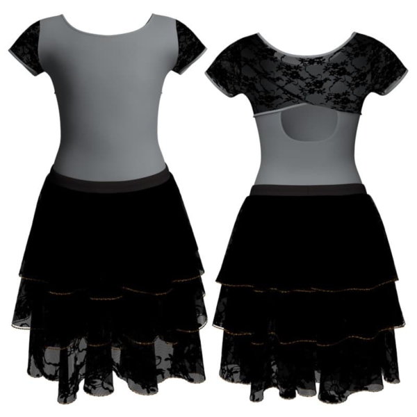 costume balletto manica corta con inserto in rete o pizzo yus208