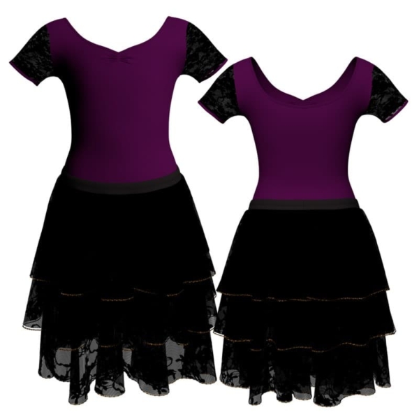 costume balletto manica corta con inserto in rete o pizzo yus473t1