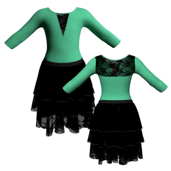 costume balletto maniche 3 4 con inserto in rete o pizzo yus116