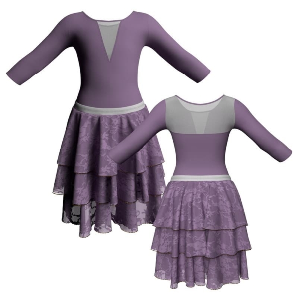 costume balletto maniche 3 4 con inserto in rete o pizzo yus1161