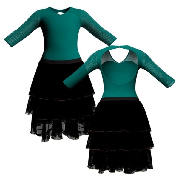 costume balletto maniche 3 4 con inserto in rete o pizzo yus1261