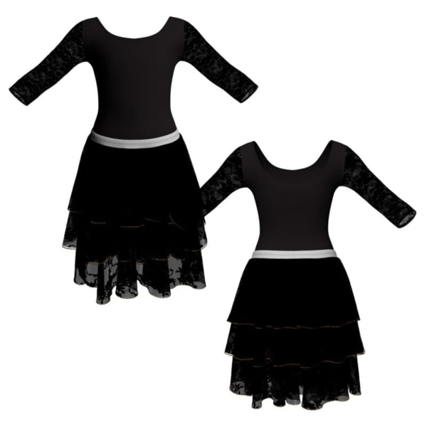 costume balletto maniche 3 4 con inserto in rete o pizzo yus406t1