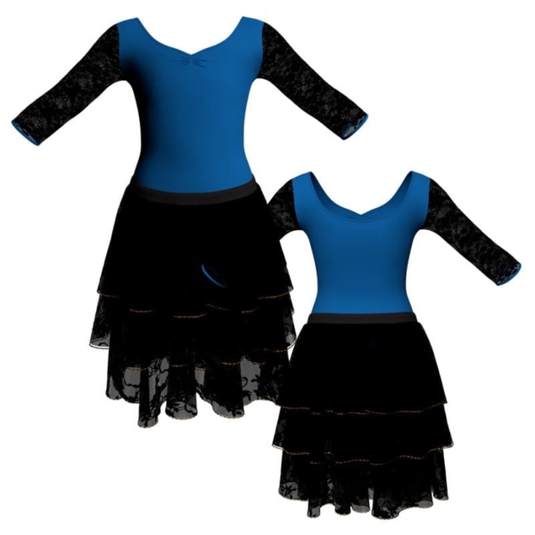 costume balletto maniche 3 4 con inserto in rete o pizzo yus452t