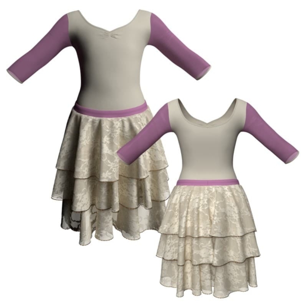 costume balletto maniche 3 4 con inserto in rete o pizzo yus452t1