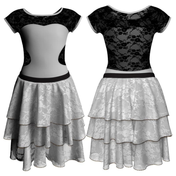 costume balletto maniche aletta con inserto in rete o pizzo yus1001