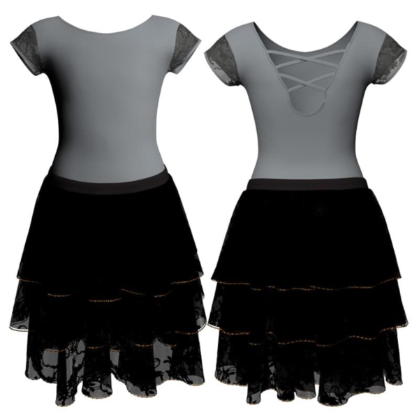 costume balletto maniche aletta con inserto in rete o pizzo yus216t1