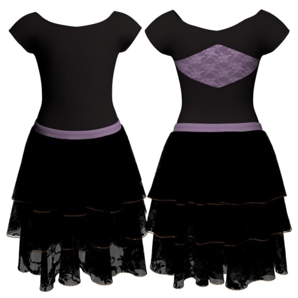 costume balletto maniche aletta con inserto in rete o pizzo yus240