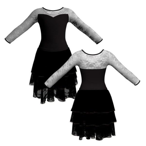 costume balletto maniche lunghe con inserto in rete o pizzo yus10191