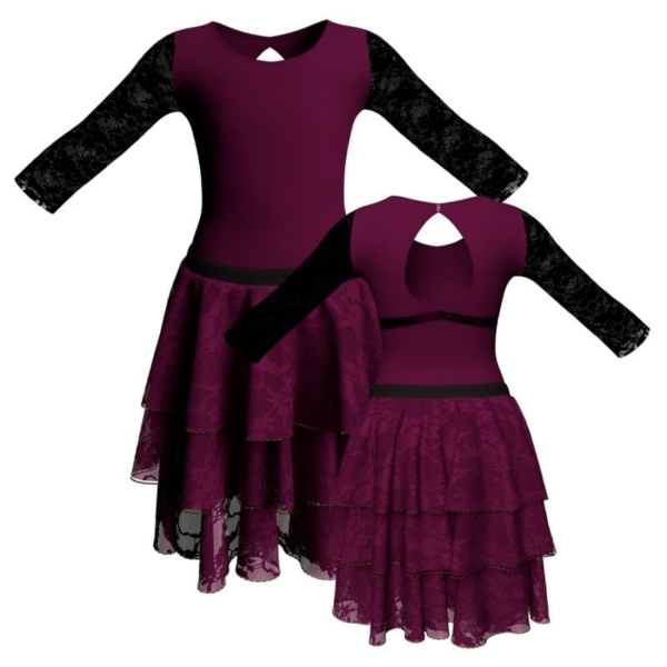 costume balletto maniche lunghe con inserto in rete o pizzo yus102