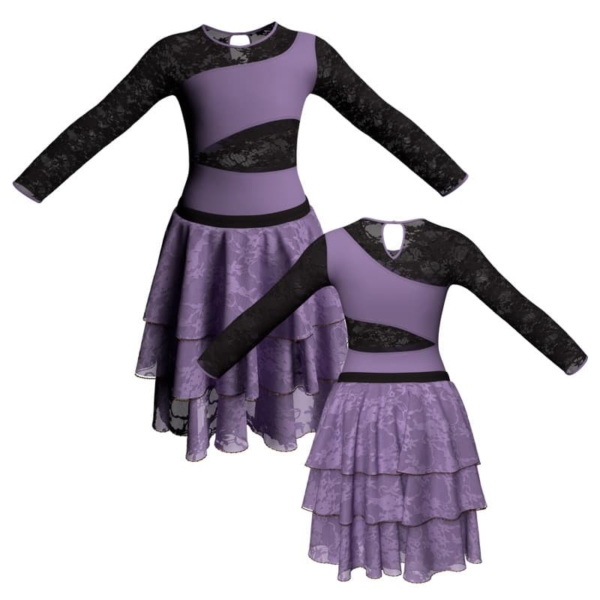 costume balletto maniche lunghe con inserto in rete o pizzo yus108