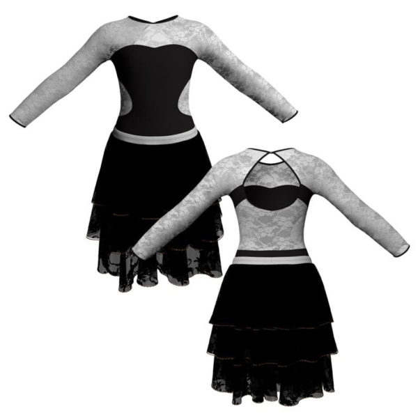 costume balletto maniche lunghe con inserto in rete o pizzo yus110