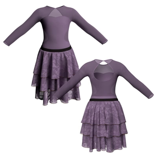 costume balletto maniche lunghe con inserto in rete o pizzo yus1101