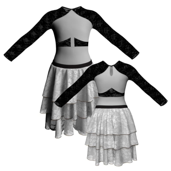 costume balletto maniche lunghe con inserto in rete o pizzo yus113