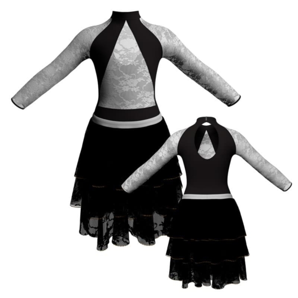 costume balletto maniche lunghe con inserto in rete o pizzo yus1191