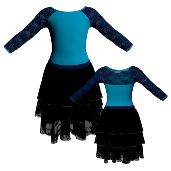 costume balletto maniche lunghe con inserto in rete o pizzo yus205