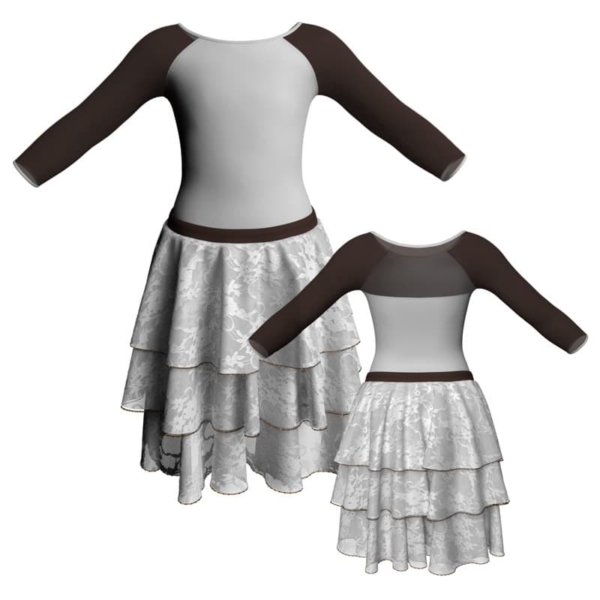 costume balletto maniche lunghe con inserto in rete o pizzo yus2051