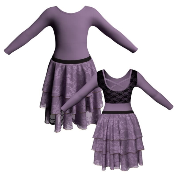 costume balletto maniche lunghe con inserto in rete o pizzo yus2281