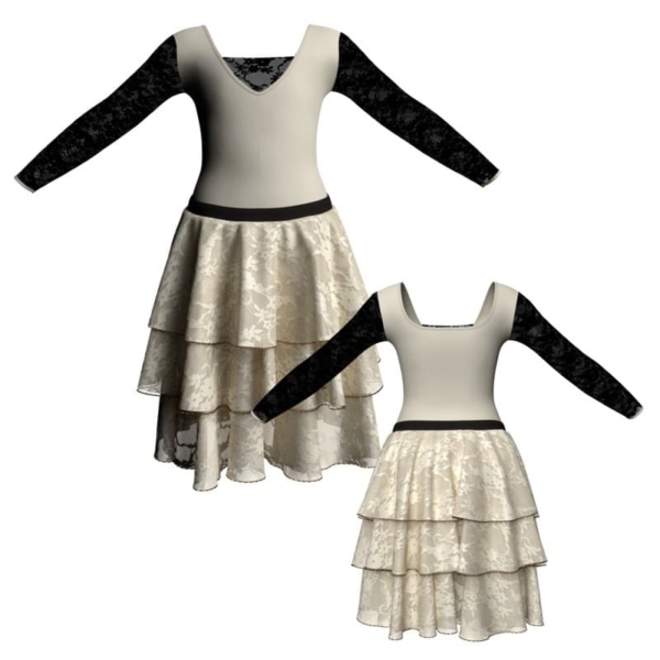 costume balletto maniche lunghe con inserto in rete o pizzo yus2532t