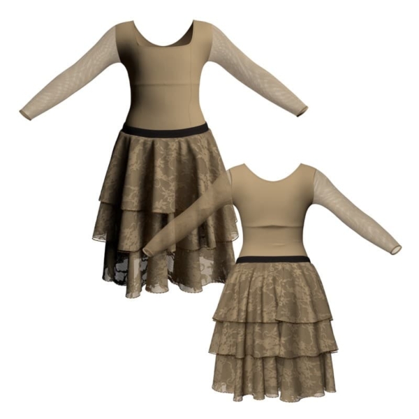 costume balletto maniche lunghe con inserto in rete o pizzo yus2537t1