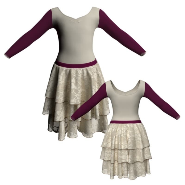 costume balletto maniche lunghe con inserto in rete o pizzo yus3004t1