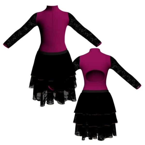 costume balletto maniche lunghe con inserto in rete o pizzo yus3095t