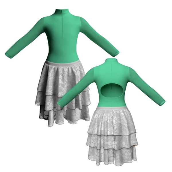 costume balletto maniche lunghe con inserto in rete o pizzo yus3095t1