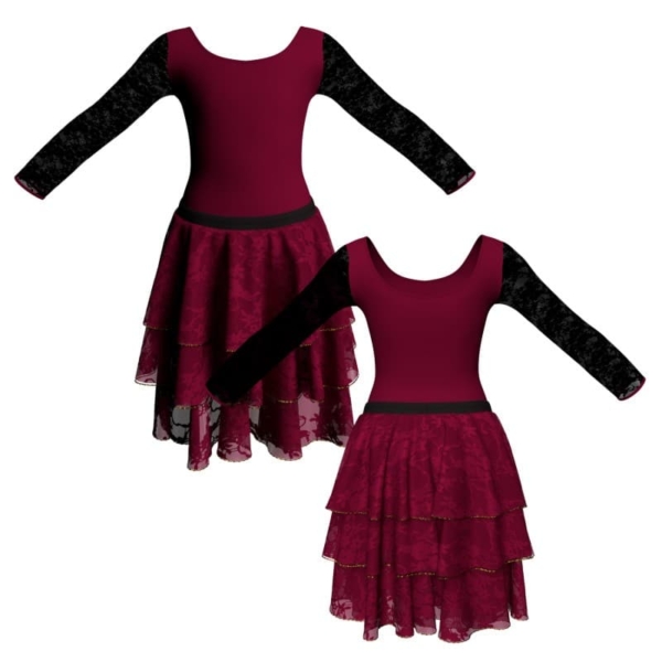 costume balletto maniche lunghe con inserto in rete o pizzo yus405t