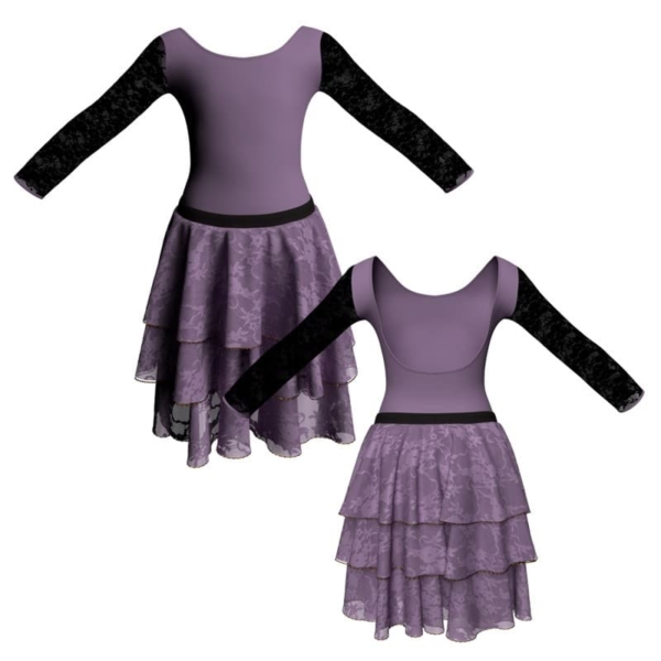 costume balletto maniche lunghe con inserto in rete o pizzo yus411t1