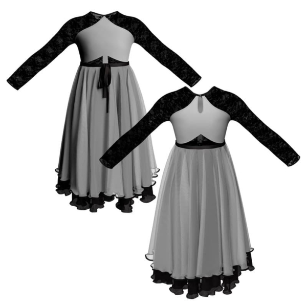 costume balletto maniche lunghe con inserto in rete o pizzo yuv1131