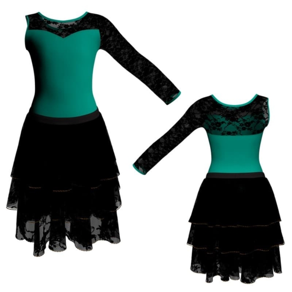 costume balletto monospalla con inserto in rete o pizzo yus1019sst