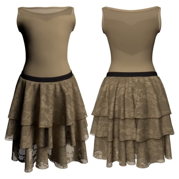 costume balletto senza maniche con inserto in rete o pizzo yus105ss