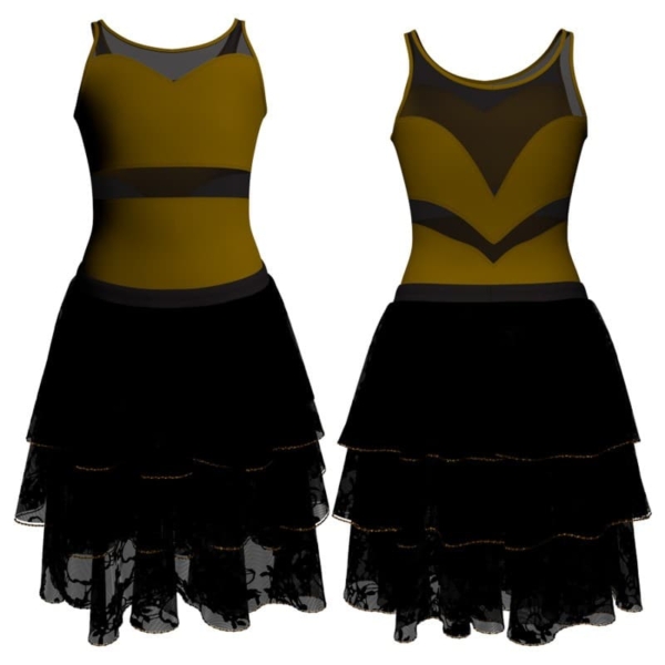 costume balletto senza maniche con inserto in rete o pizzo yus106