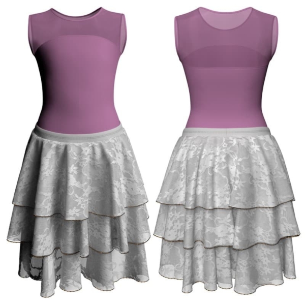 costume balletto senza maniche con inserto in rete o pizzo yus2191