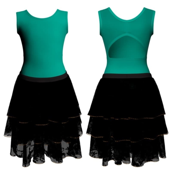 costume balletto senza maniche con inserto in rete o pizzo yus223