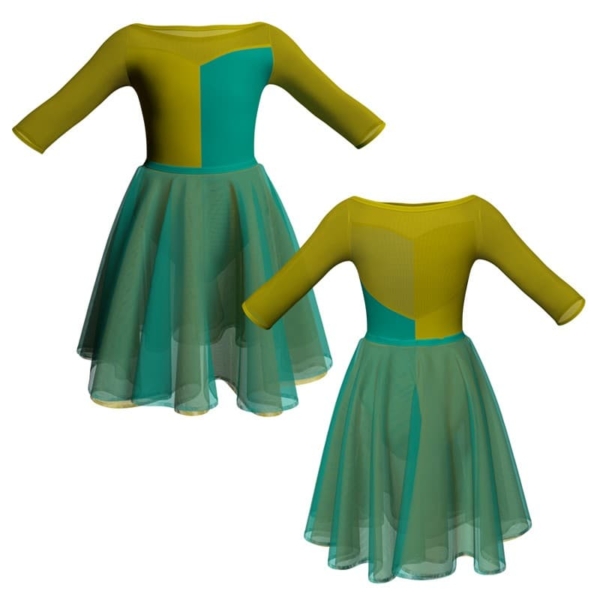 costume danza bicolor maniche 3 4 con inserto veh105