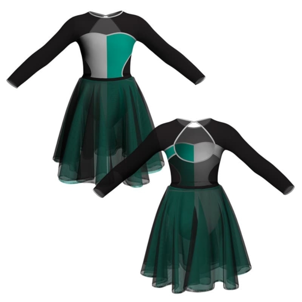 costume danza bicolor maniche lunghe con inserto veh1101