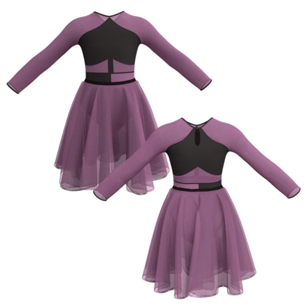 costume danza bicolor maniche lunghe con inserto veh1131