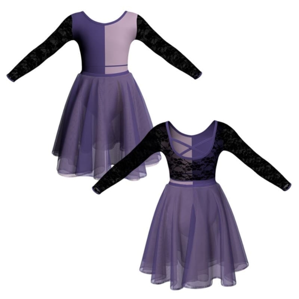 costume danza bicolor maniche lunghe con inserto veh228