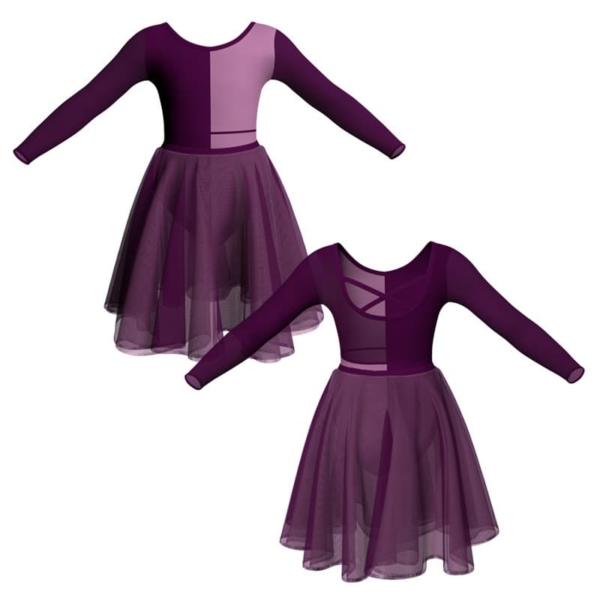 costume danza bicolor maniche lunghe con inserto veh2281