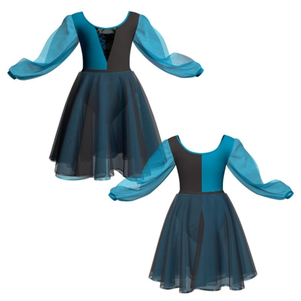 costume danza bicolor maniche lunghe con inserto veh26331